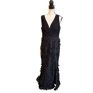 Aidan Mattox Women's Black Formal Gown Size 12 Floral Appliqué Slit Dress